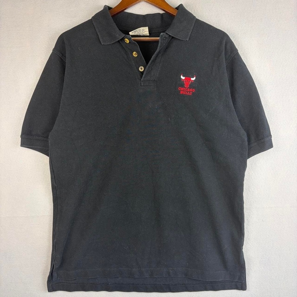 Vintage Chicago Bulls NBA Basketball Lee Sport Black Polo Shirt M